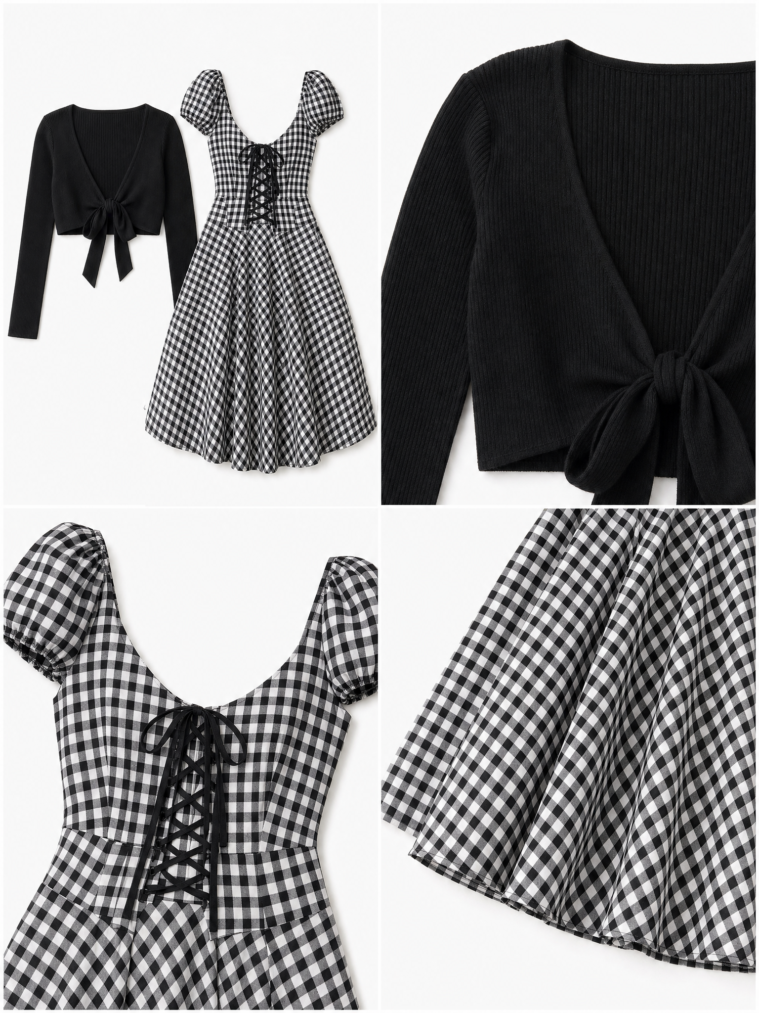 Vintage Knit Cardigan& Plaid Maxi Dress Two-Piece Set