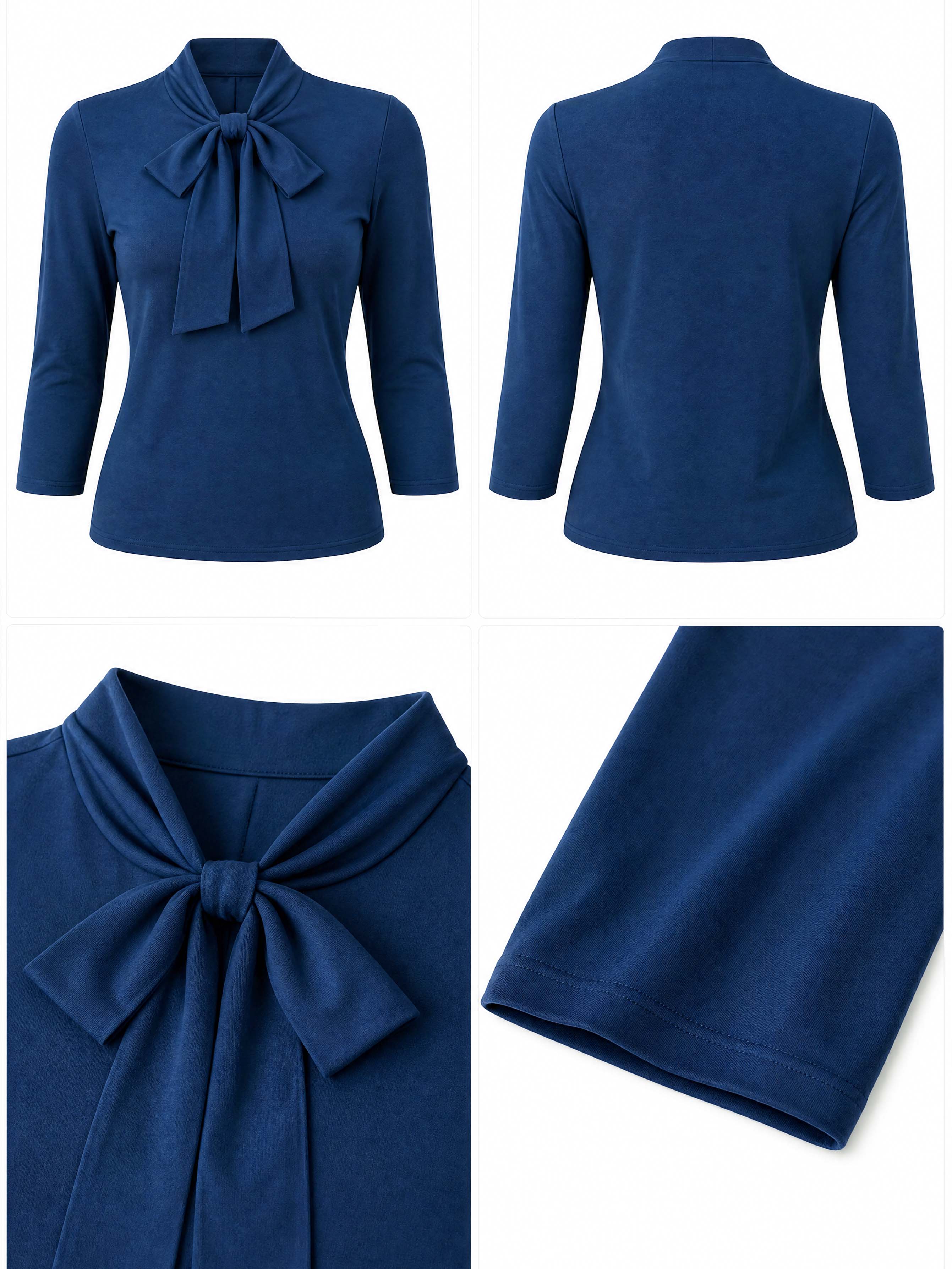 Vintage Bow Neck Solid Blouse