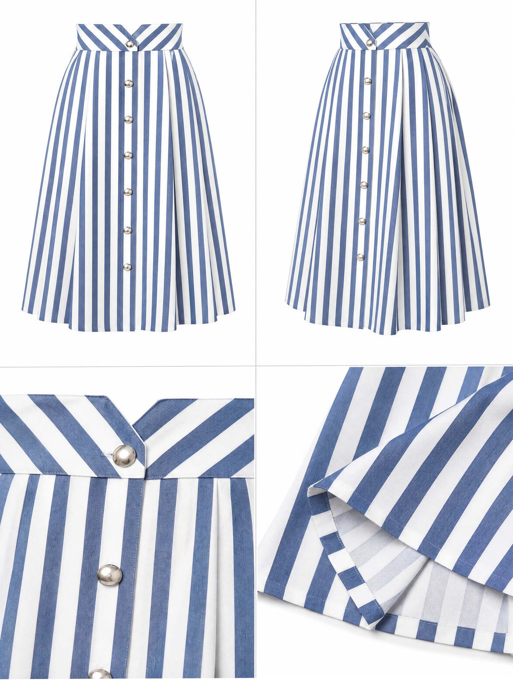 Vintage Stripe Button Front A-Line Midi Skirt