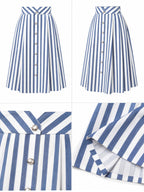 Vintage Stripe Button Front A-Line Midi Skirt