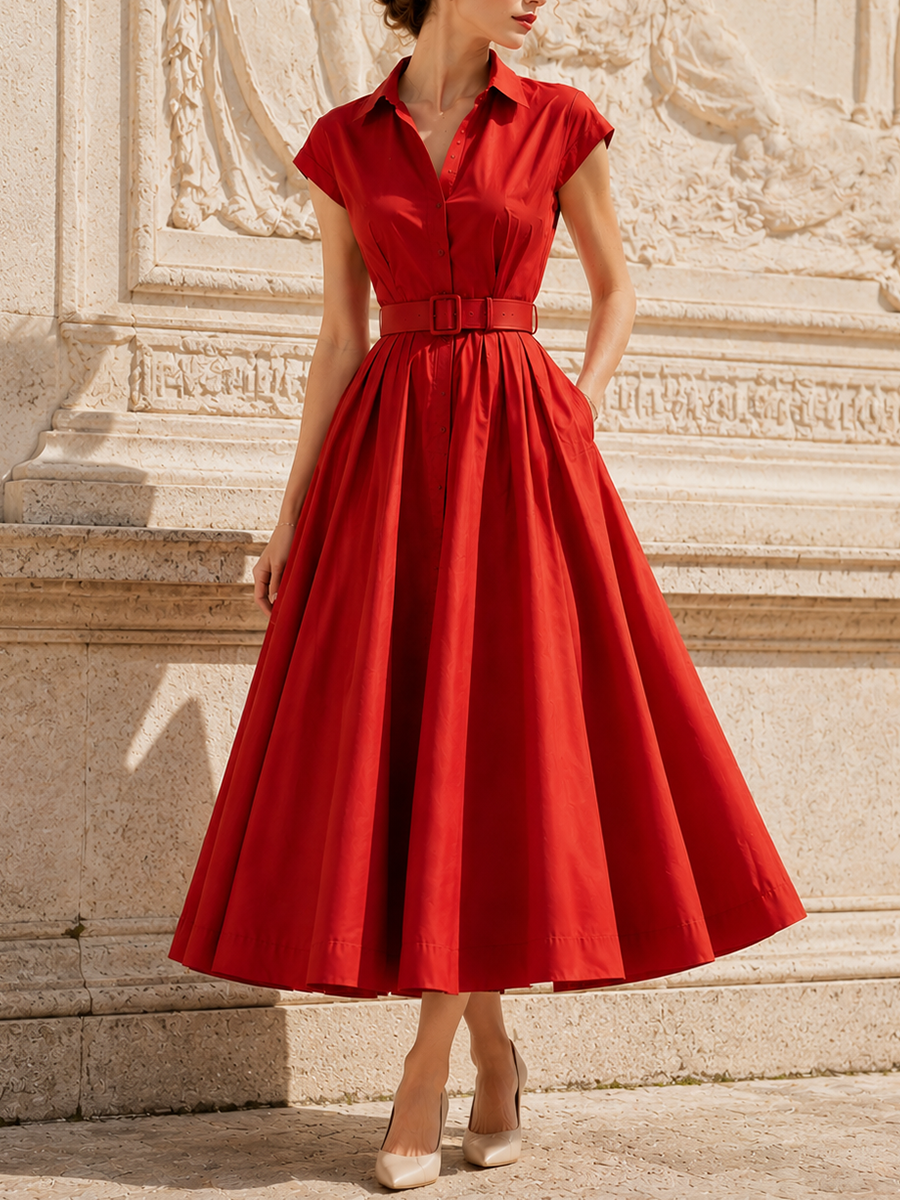 Vintage Red Fit-and-Flare Cotton Maxi Dress