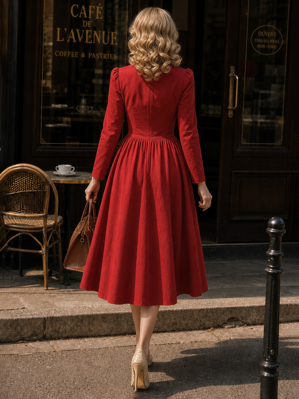 Vintage Square Neck Chest Pleats Umbrella Midi Dress