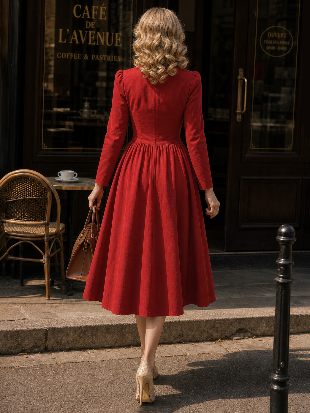 Vintage Square Neck Dress With Chest Pleats Umbrella Dress