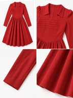 Vintage Square Neck Chest Pleats Umbrella Midi Dress