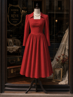 Vintage Square Neck Chest Pleats Umbrella Midi Dress