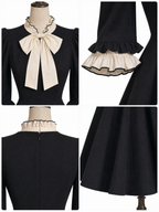 Vintage Hepburn Style Ruffle Bow Fitted Waist Midi Dress