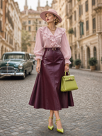 Vintage Elegant Puff Sleeve Draped Ruffled Chiffon Blouse
