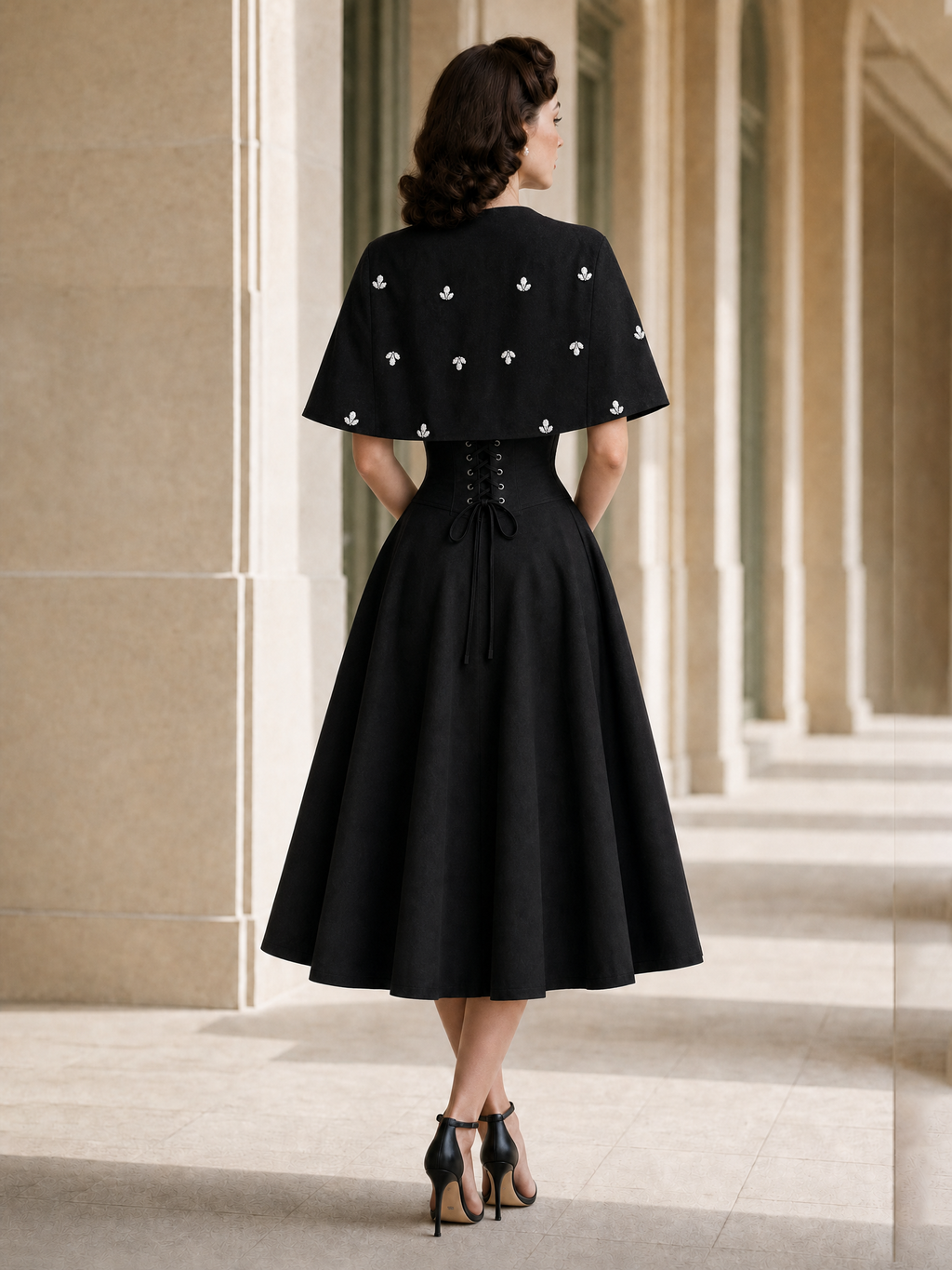 Vintage Beaded Cape Dress Two-Piece Set