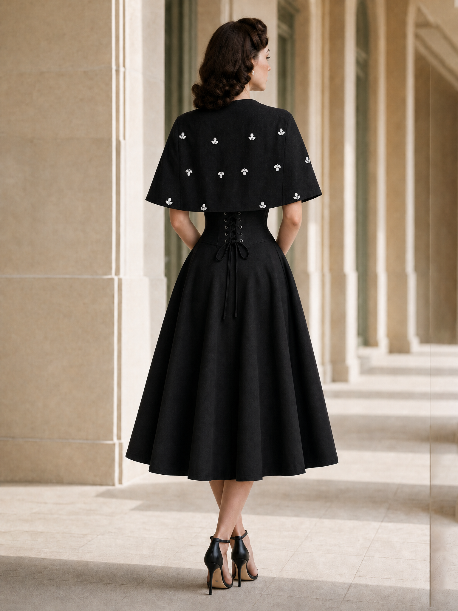 Vintage Beaded Cape Dress Two-Piece Set