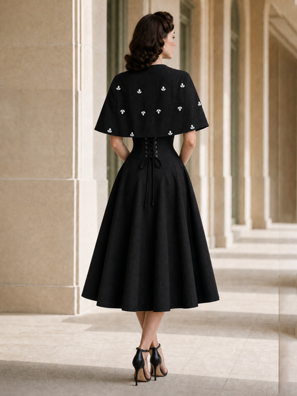 Vintage Beaded Cape Dress Two-Piece Set