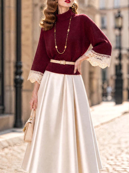 Vintage Lace Sleeve Knit Top
