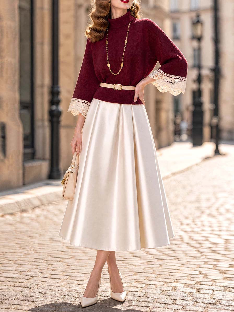 Vintage Satin Full Midi Skirt