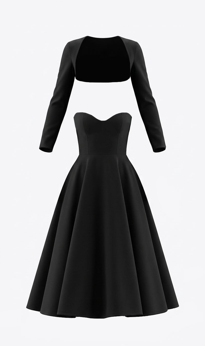 Vintage Strapless Maxi Skirt & Cropped Coat Two-Piece Set