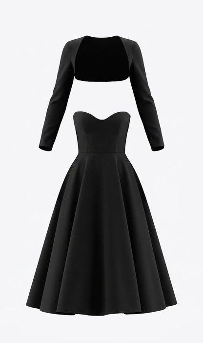 Vintage Strapless Maxi Skirt & Cropped Coat Two-Piece Set