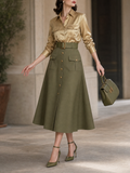 Vintage Satin Shirt & High Waist Skirt Two-Piece Set