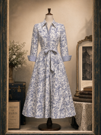 Vintage Floral Print Tie Waist Blouse Midi Dress