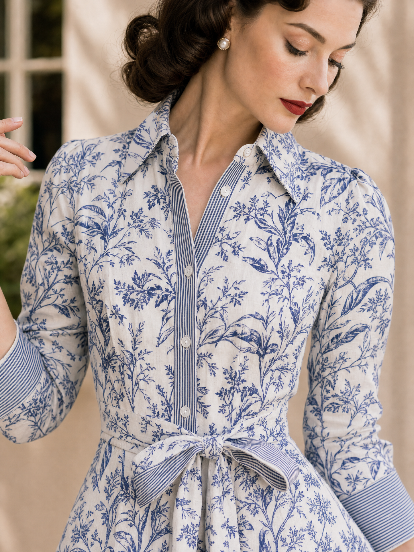 Vintage Floral Print Tie Waist Blouse Dress