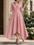 Vintage Plaid Print Irregular Hem Maxi Dress
