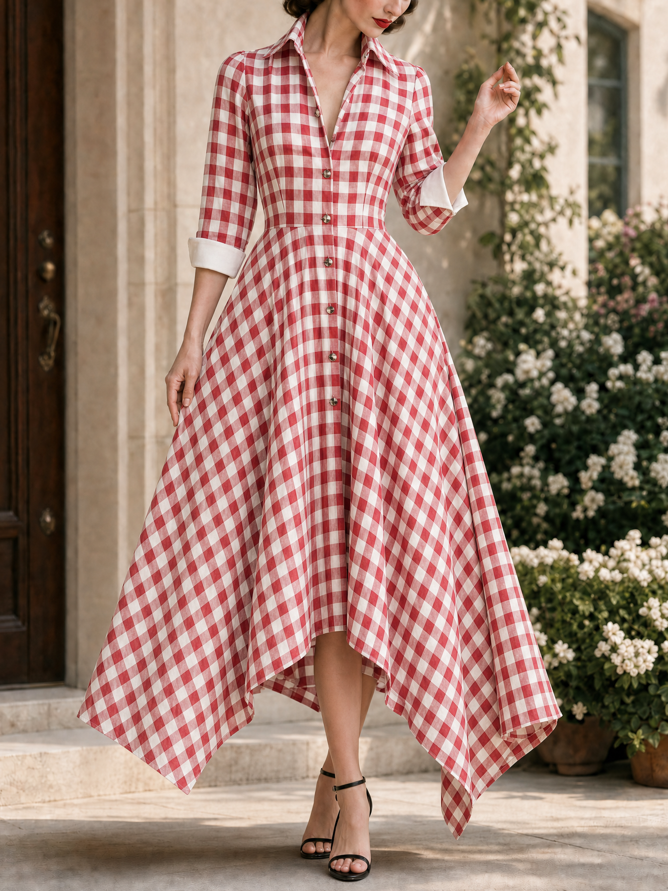 Vintage Plaid Print Irregular Hem Maxi Dress
