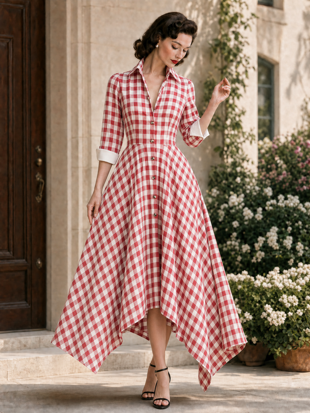 Vintage Plaid Print Irregular Hem Maxi Dress