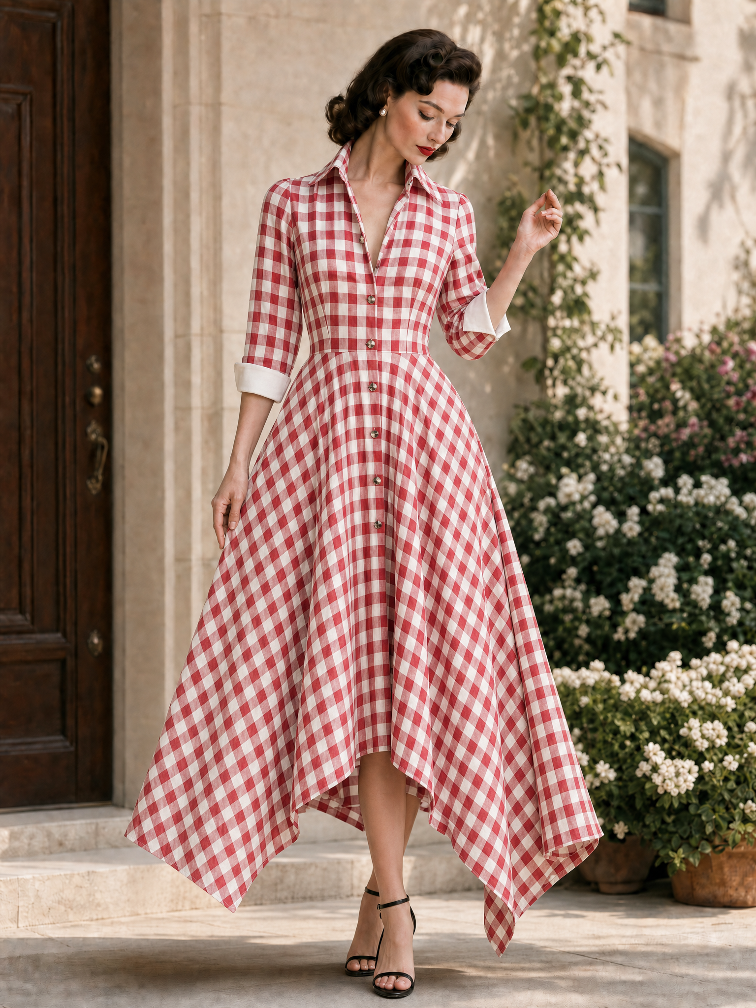 Vintage Plaid Print Irregular Hem Maxi Dress