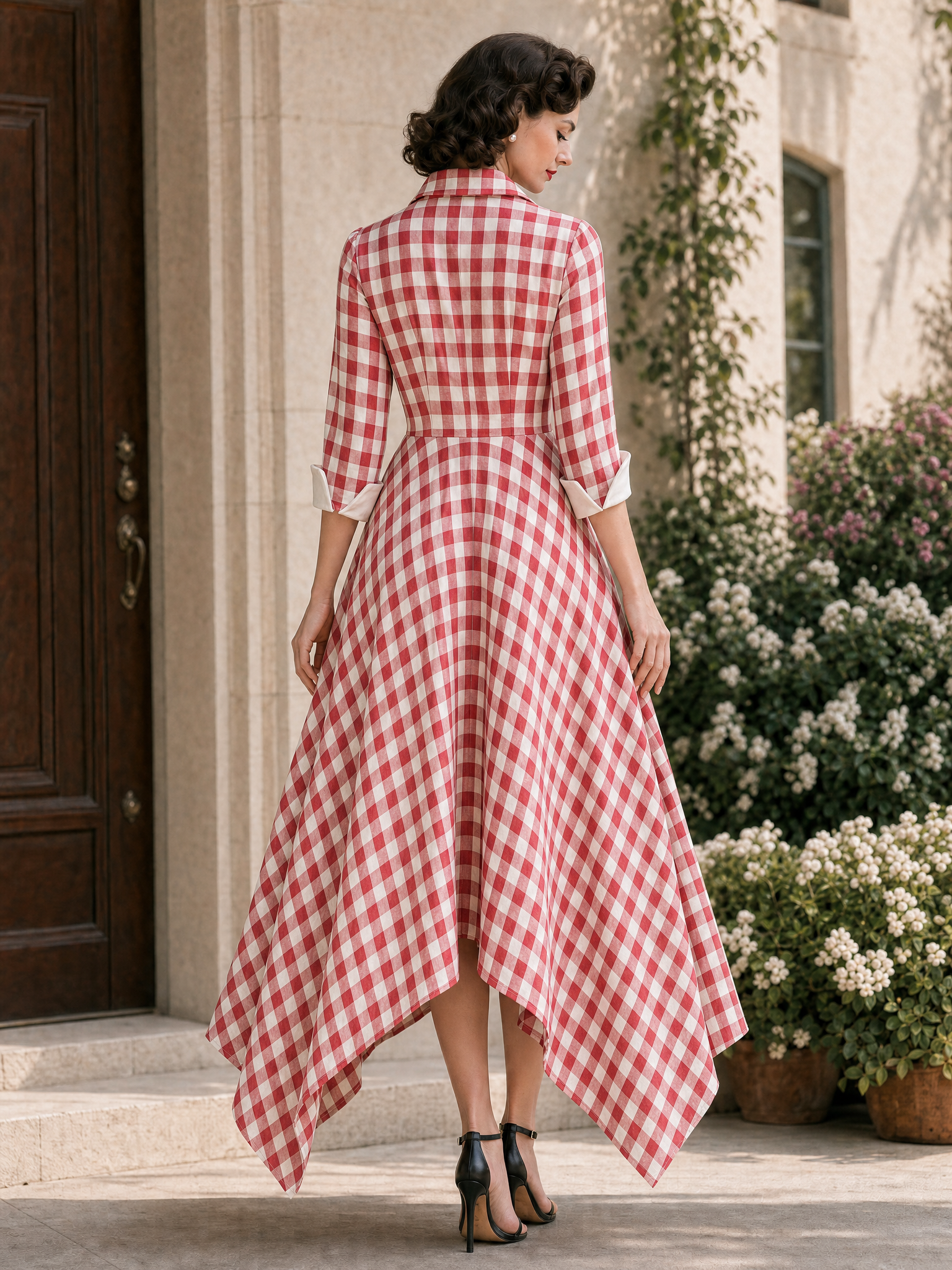 Vintage Plaid Print Irregular Hem Maxi Dress