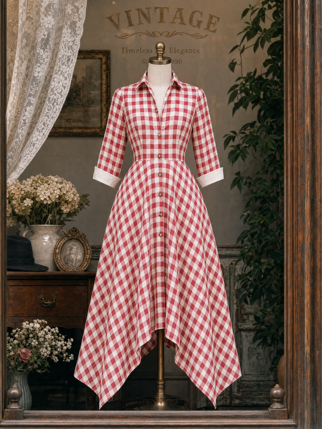 Vintage Plaid Print Irregular Hem Maxi Dress