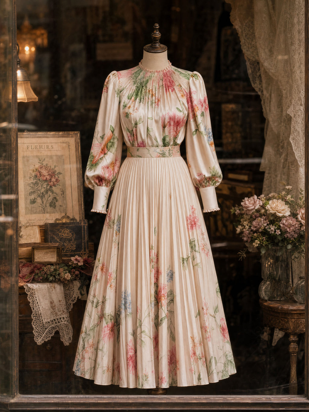 Vintage Floral Print Satin Skirt Two-Piece Set