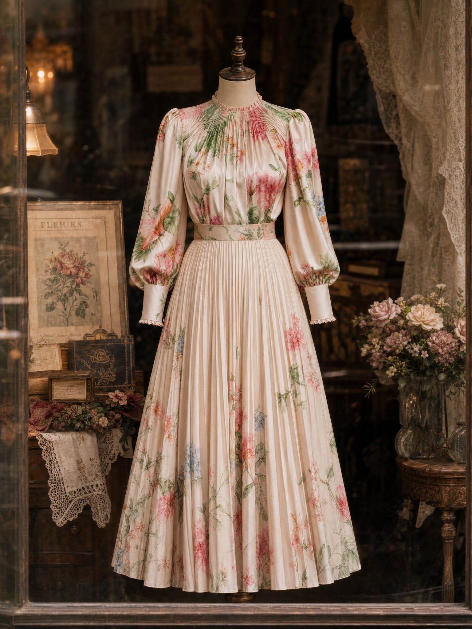 Vintage Floral Print Satin Skirt Two-Piece Set