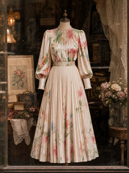 Vintage Floral Print Satin Skirt Two-Piece Set