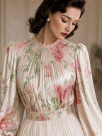 Vintage Floral Print Satin Skirt Two-Piece Set
