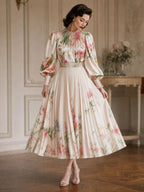 Vintage Floral Print Satin Skirt Two-Piece Set