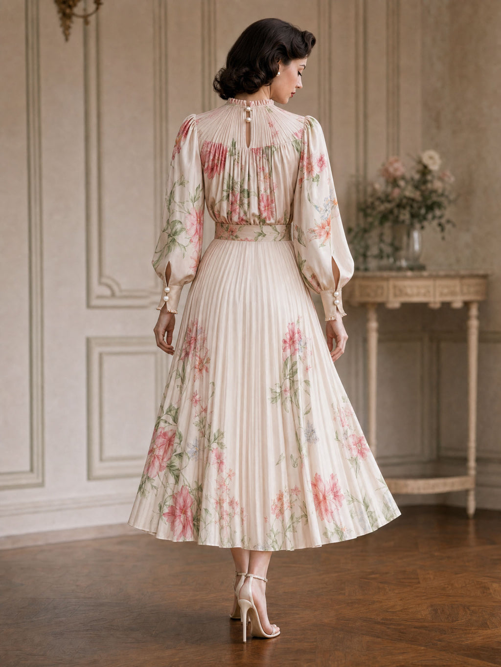 Vintage Floral Print Satin Skirt Two-Piece Set