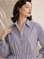 Vintage Striped Lantern Sleeves Blouse