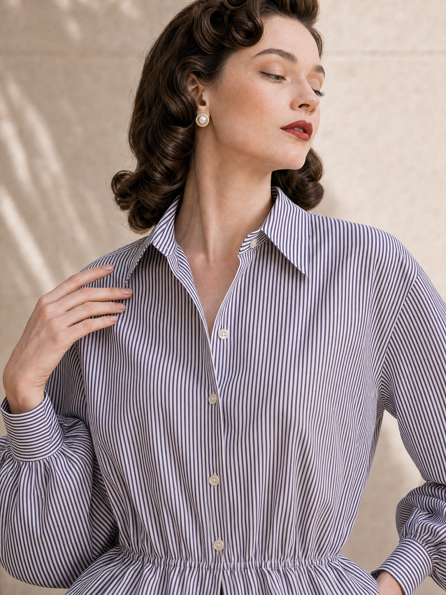 Vintage Striped Lantern Sleeves Blouse
