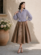 Vintage Striped Lantern Sleeves Blouse