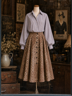 Vintage Leopard Print Umbrella Midi Skirt