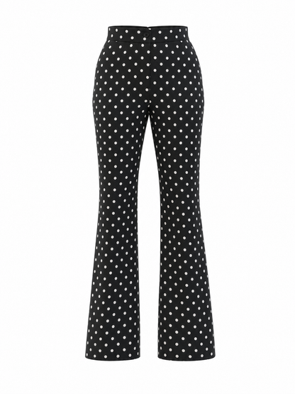 Vintage Black Polka Dot Peplum Blouse & Flare Pants Set