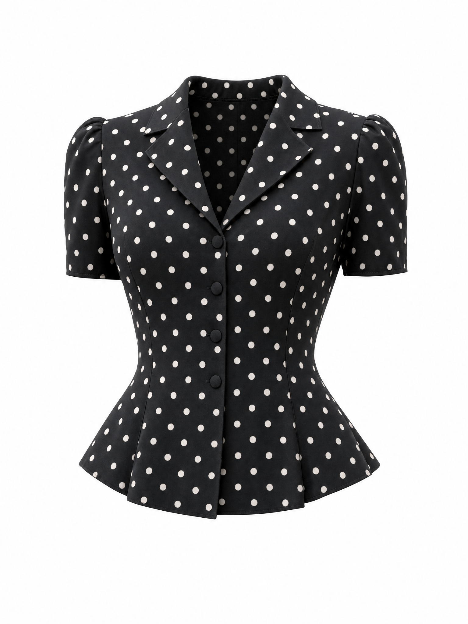 Vintage Black Polka Dot Peplum Blouse & Flare Pants Set
