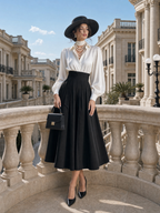 Vintage Hepburn Style Wide Waistband A-Line Midi Skirt
