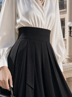 Vintage Hepburn Style Wide Waistband A-Line Midi Skirt
