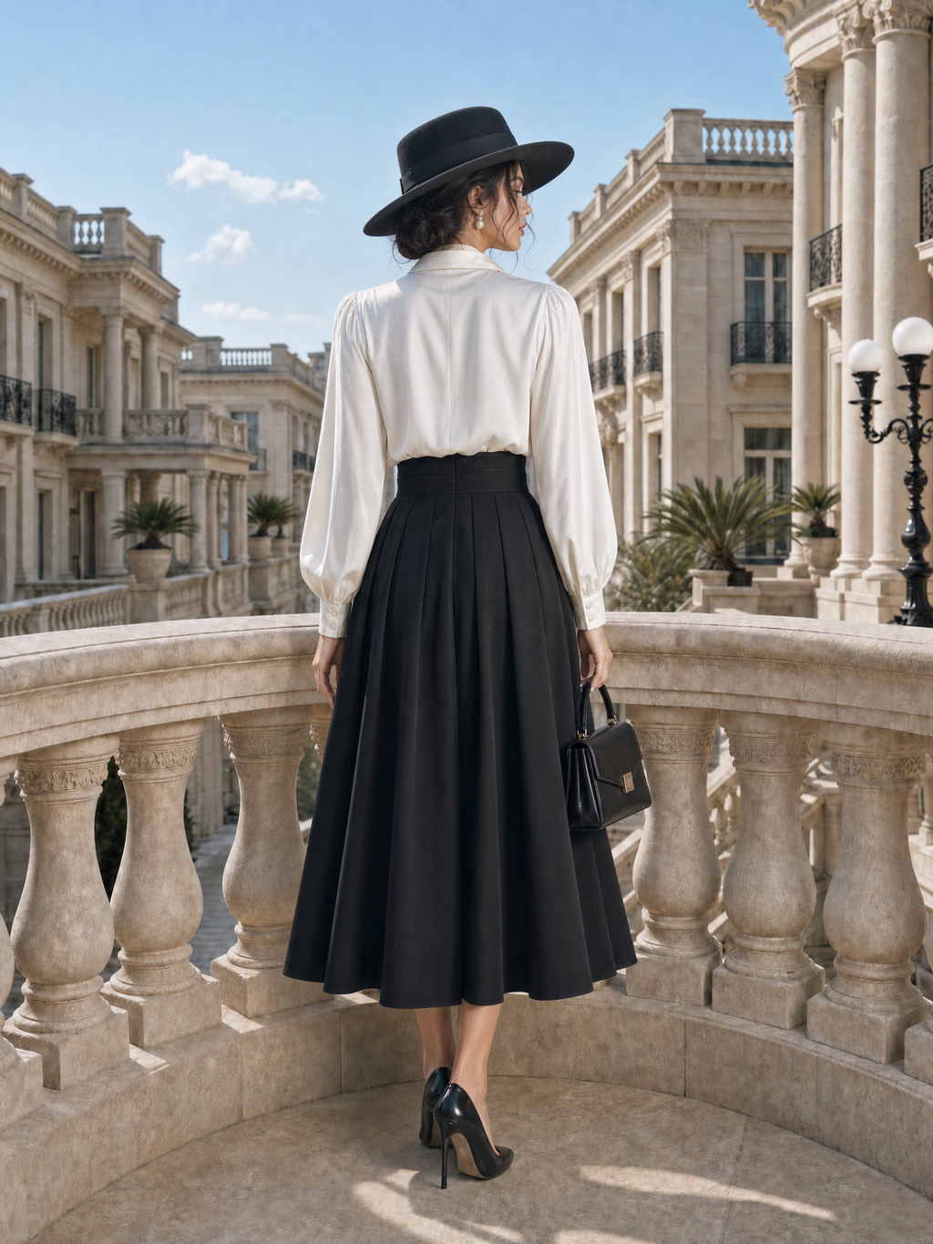 Vintage Hepburn Style Wide Waistband A-Line Midi Skirt