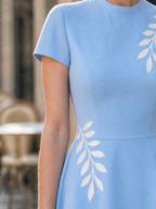 Vintage Sky Blue Leaf Print Tea Party Fit Flare Mini Dress