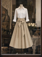 Vintage High-Waist Bow Tie Straps Umbrella Skirt