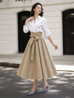 Vintage High-Waist Bow Tie Straps Umbrella Skirt