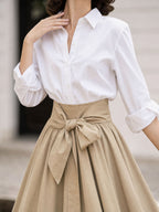 Vintage High-Waist Bow Tie Straps Umbrella Skirt