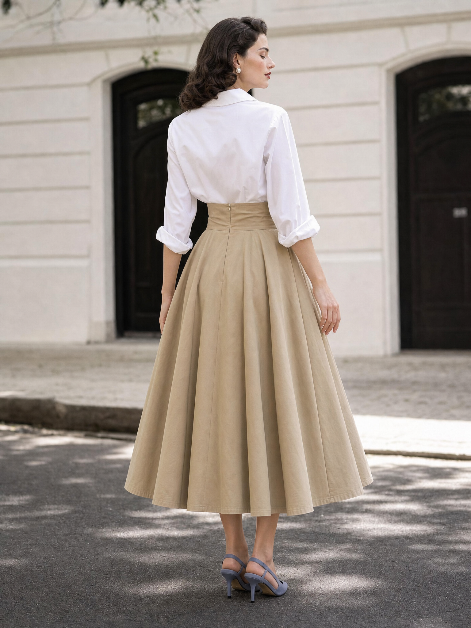 Vintage High-Waist Bow Tie Straps Umbrella Skirt