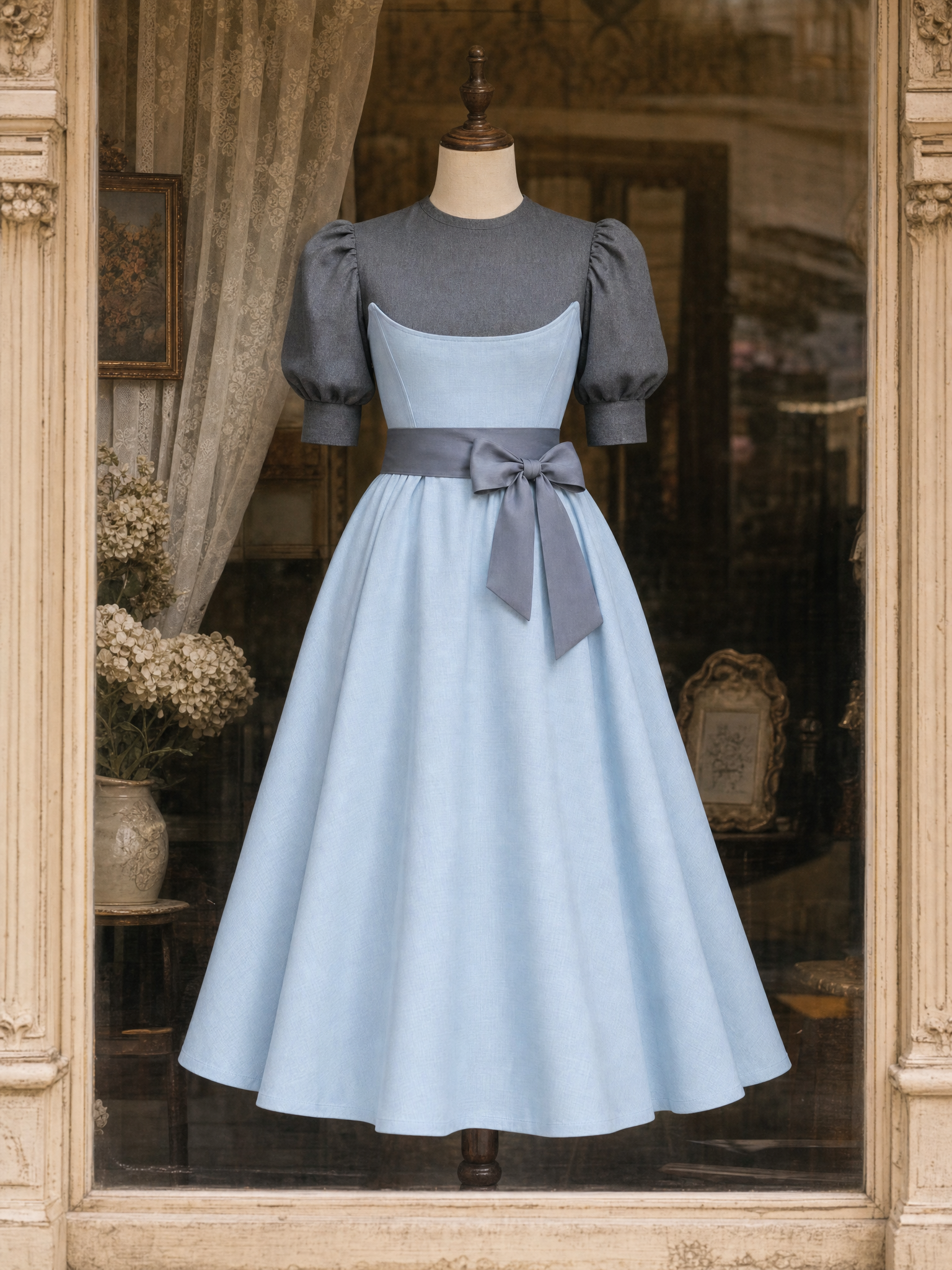 Vintage Color Block Fake Two-Piece Umbrella Midi Dress