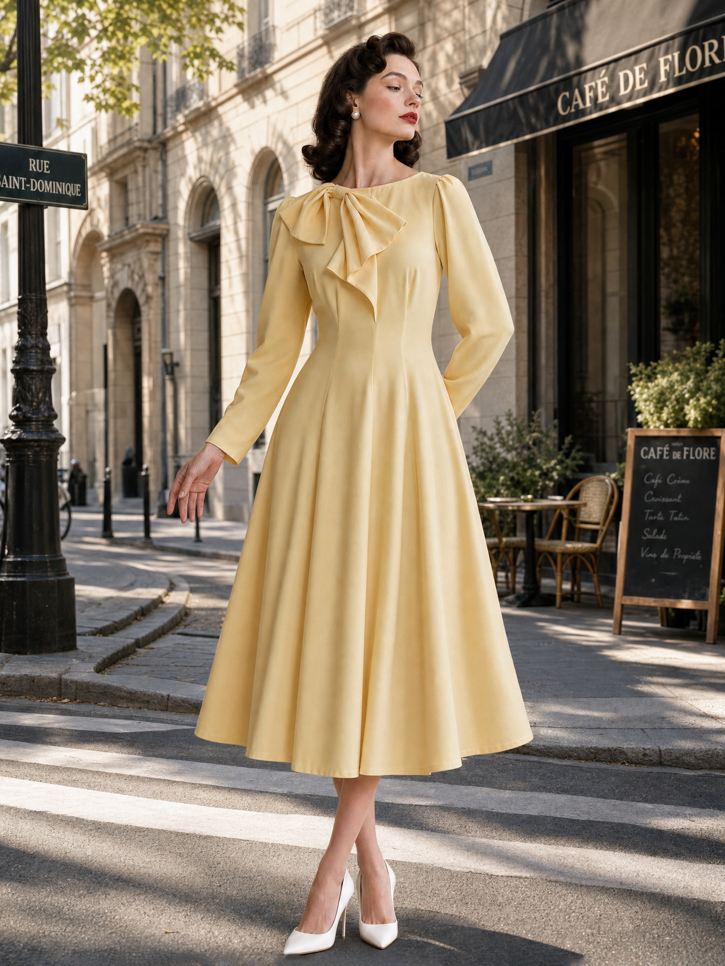 Vintage Bow Collar Umbrella Midi Dress