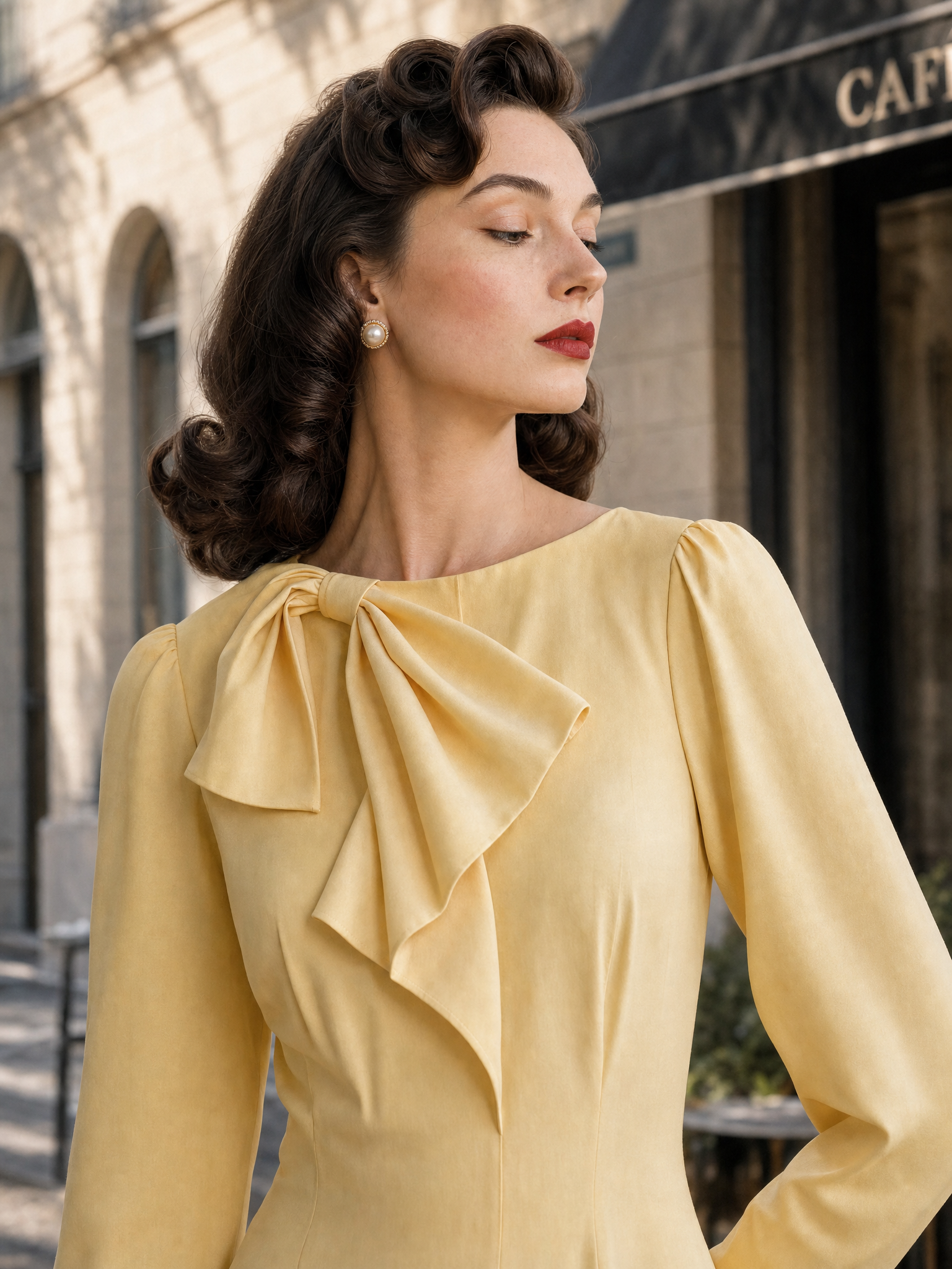 Vintage Bow Collar Umbrella Midi Dress